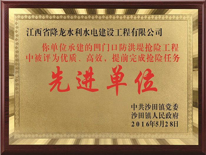 评为优质、高效、提前完成抢险任务先进单位